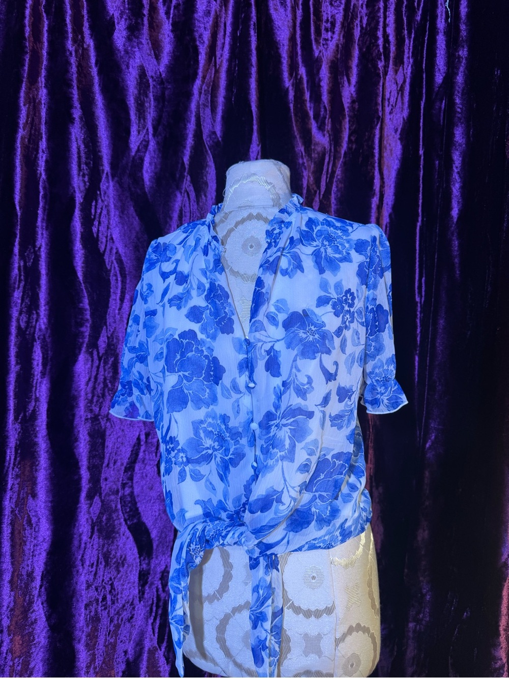 Tamara H Blue Floral Tie-Front Women's Top